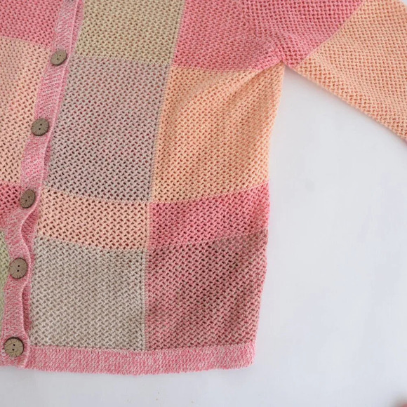 Vintage Christopher & Banks Pink Tan Fishnet Knit Button Up Cardigan Sweater 1X - Picture 6 of 10